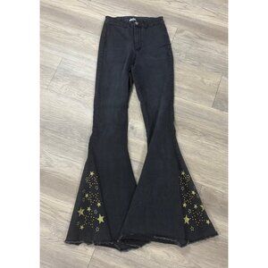 Altar’d State Women's Denim Black Jeans Size S Super Bell Bottom Stars Flare